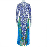 Print Long Sleeve High Collar Maxi Dress GJYO-302707