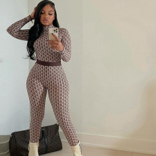 Long Sleeve Print O Neck Jumpsuit GJYO-006001