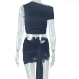 Sleeveless Tie Up Solid Color Two Piece Skirts Set GJYO-711680