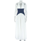 Deep V Neck Ruched Tapered Waist Maxi Dress GJYO-302623