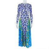 Print Long Sleeve High Collar Maxi Dress GJYO-302707
