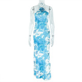 Print Halterneck Backless Maxi Dress GJYO-302503