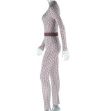 Long Sleeve Print O Neck Jumpsuit GJYO-006001