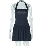 Haterneck Solid Color Backless Mini Dress GJYO-301365