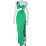 Solid Color Backless Split Maxi Dress GJYO-298270
