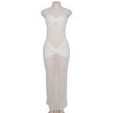 Sexy Mesh Sleeveless Solid Color Maxi Dress GAXB-D098DS