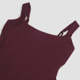 Square Neck Solid Color Big Swing Midi Dress GAXB-A704DS