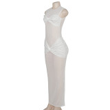 Sexy Mesh Sleeveless Solid Color Maxi Dress GAXB-D098DS