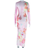 Long Sleeve Print Maxi Dress GJYO-299188
