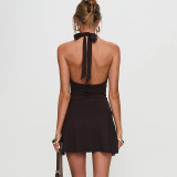 V Neck Halterneck Backless Mini Dress GAXB-W215DS