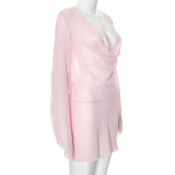 Solid Color See Through Backless Mini Dress GAXB-W240DS