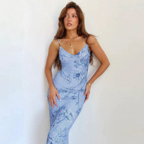Print Slim Sling Maxi Dress GAXB-W270DS