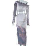 Print Drawstring Two Piece Skirts Set GJYO-711261