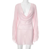 Solid Color See Through Backless Mini Dress GAXB-W240DS