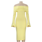 Solid Color One Shoulder Midi Dress GAXB-A670DS