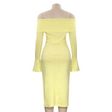 Solid Color One Shoulder Midi Dress GAXB-A670DS