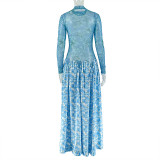 Print Patchwork Long Sleeve Maxi Dress  GJYO-303539