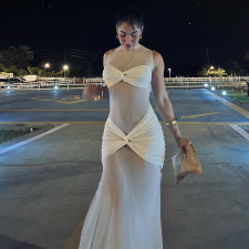 Sexy Mesh Sleeveless Solid Color Maxi Dress GAXB-D098DS