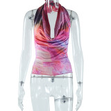 Print Tie Up Backless T Shirts GJYO-012835