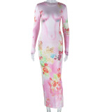Long Sleeve Print Maxi Dress GJYO-299188