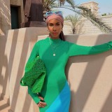 Color Block Long Sleeve Slim Maxi Dress GAXB-A397DS