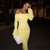 Solid Color One Shoulder Midi Dress GAXB-A670DS