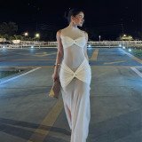 Sexy Mesh Sleeveless Solid Color Maxi Dress GAXB-D098DS