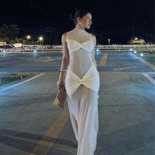 Sexy Mesh Sleeveless Solid Color Maxi Dress GAXB-D098DS