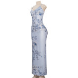 Print Slim Sling Maxi Dress GAXB-W270DS