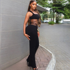 Zipper Sleeveless Crop Top Bandage Pants 2 Piece Set GJYO-919075