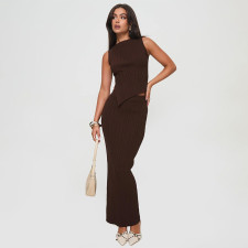 Sleeveless Irregular Tops Long Skirt 2 Piece Set GAXB-W225ST