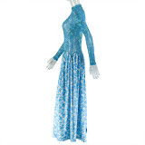 Print Patchwork Long Sleeve Maxi Dress  GJYO-303539