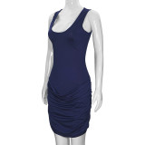 Solid Color Ruched Sleeveless Mini Dress GAXB-W214DS