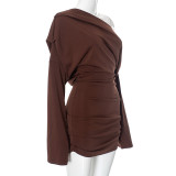 Solid Color Slash Shoulder Mini Dress GAXB-W241DS