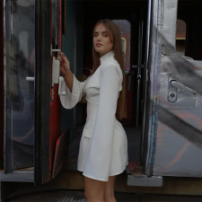Long Sleeve V Neck Mini Dress GAXB-D036DS