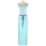 Solid Color Sleeveless Two Piece Skirts Set  GAXB-D001ST