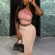 Single Shoulder Sleeveless Gradient Two Piece Skirts Set GJYO-711698
