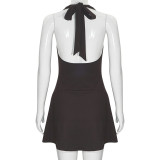 V Neck Halterneck Backless Mini Dress GAXB-W215DS