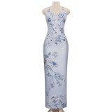 Print Slim Sling Maxi Dress GAXB-W270DS