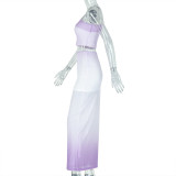 Single Shoulder Sleeveless Gradient Two Piece Skirts Set GJYO-711698