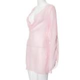 Solid Color See Through Backless Mini Dress GAXB-W240DS
