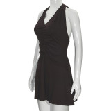 V Neck Halterneck Backless Mini Dress GAXB-W215DS