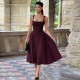 Square Neck Solid Color Big Swing Midi Dress GAXB-A704DS