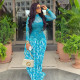 Print Patchwork Long Sleeve Maxi Dress  GJYO-303539