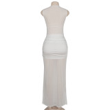 Sexy Mesh Sleeveless Solid Color Maxi Dress GAXB-D098DS