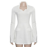 Long Sleeve V Neck Mini Dress GAXB-D036DS
