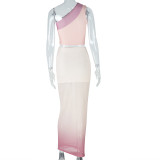 Single Shoulder Sleeveless Gradient Two Piece Skirts Set GJYO-711698