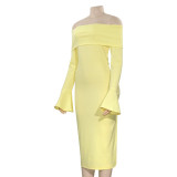 Solid Color One Shoulder Midi Dress GAXB-A670DS