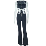 Zipper Sleeveless Crop Top Bandage Pants 2 Piece Set GJYO-919075