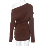 Solid Color Slash Shoulder Mini Dress GAXB-W241DS
